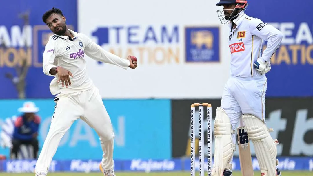 India left-arm spin attack in action during the first Test at Galle as Manav Suthar and Ravindra Jadeja pressure Sri Lanka batters