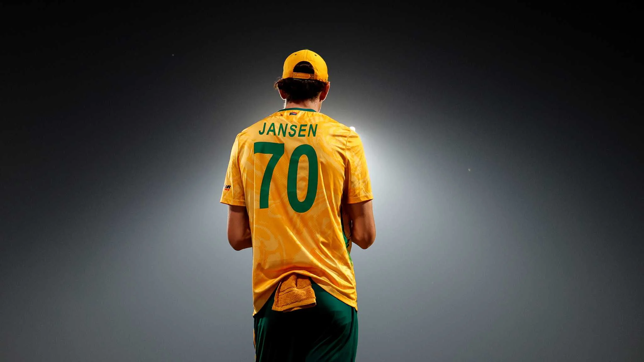 South Africa cricketer seen from behind in a Jansen number 70 jersey, reflecting the Jansen brothers' shared Proteas ambition in Guru News Network coverage