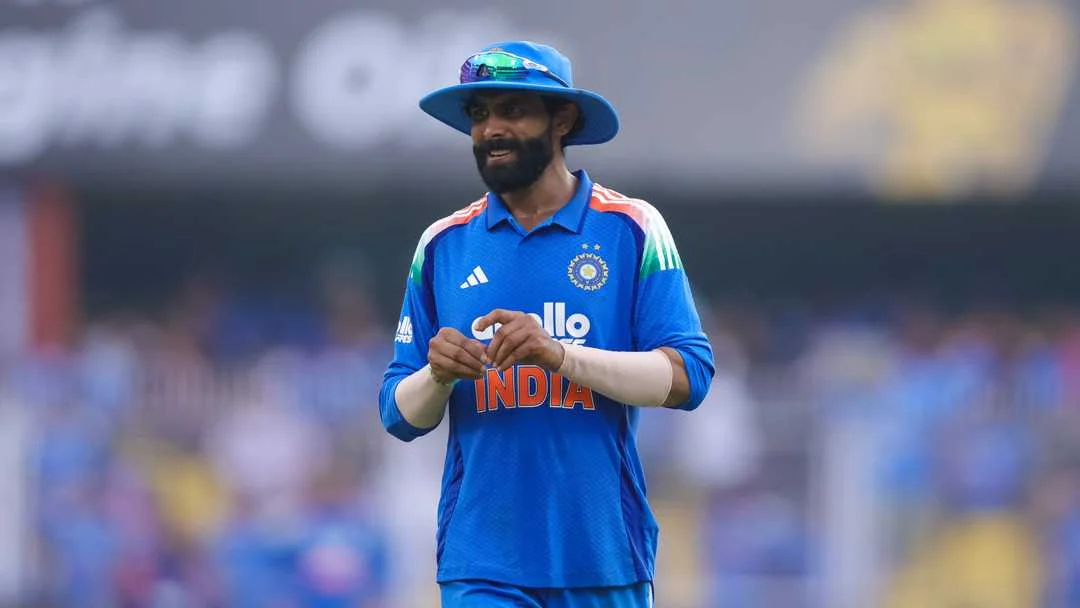 Ravindra Jadeja bowling for India against West Indies during One Day International series as World Cup 2027 planning intensifies